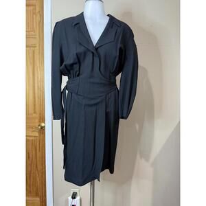 80s Thierry Mugler Paris 40 Black Long Sleeve Wrap Dress with Waist Tie